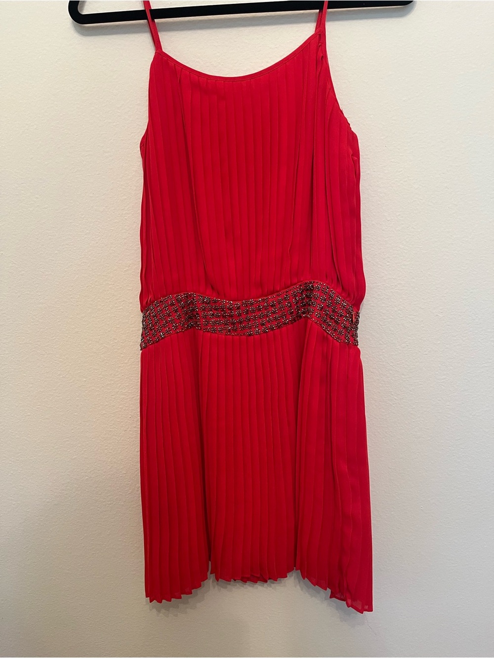Parker Pleated Beaded Waist Spaghetti Strap Dress